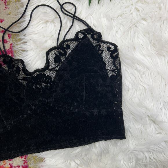 Free People One Black Velvet Lace Bralette Medium Festival Strappy Cropped Crop - Picture 4 of 5